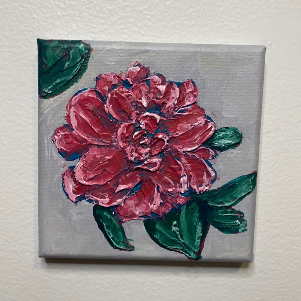 5”x5” Textured Red Flower Painting